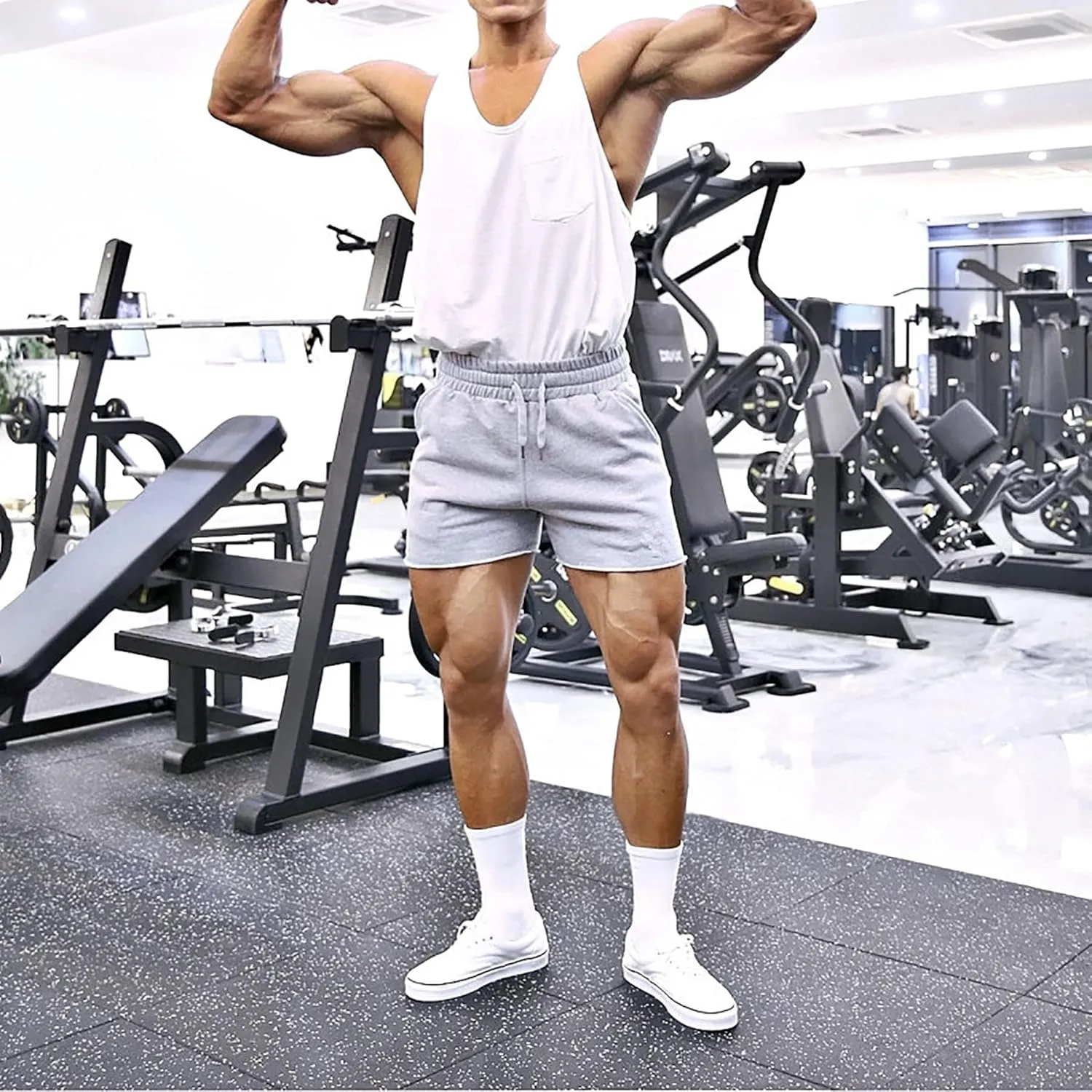 MECH-ENG Men's 5" Running Athletic Shorts,Lightweight Cotton Shorts,Workout Gym Bodybuilding Shorts