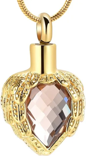 memorial jewelry Gold Angel Wings Glass Heart Urn Pet/Human Cremation Pendant Necklace Jewelry for Ashes