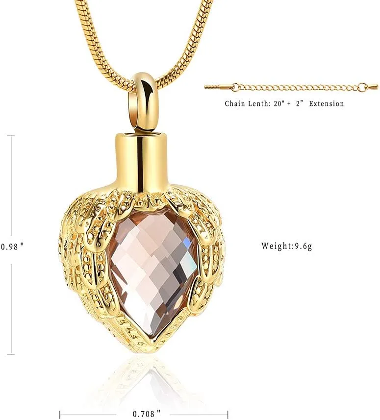 memorial jewelry Gold Angel Wings Glass Heart Urn Pet/Human Cremation Pendant Necklace Jewelry for Ashes
