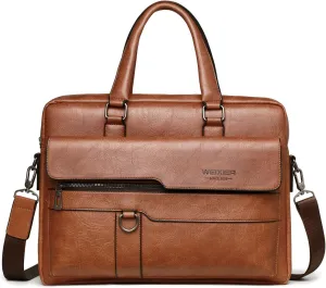 Men Briefcase Messenger Bag PU Leather Tote Handbag fit 12.9 inch Laptop Shoulder Pack for Work Professional Satchel Business Office Travel Crossbody Bags Light Brown