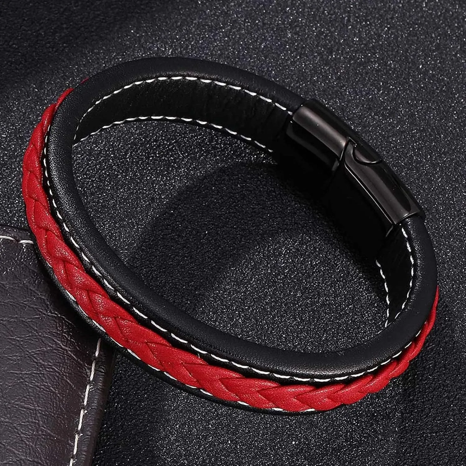 Men Jewelry Bracelet, Stainless Steel Bracelet Basket Weave Luxury Leather Engagement Trendy Jewelry Gifts for Men