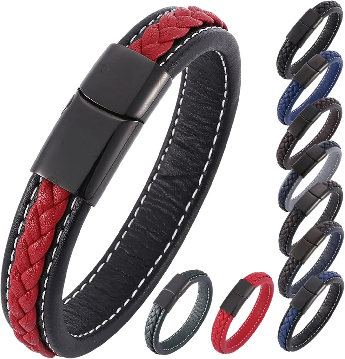 Men Jewelry Bracelet, Stainless Steel Bracelet Basket Weave Luxury Leather Engagement Trendy Jewelry Gifts for Men
