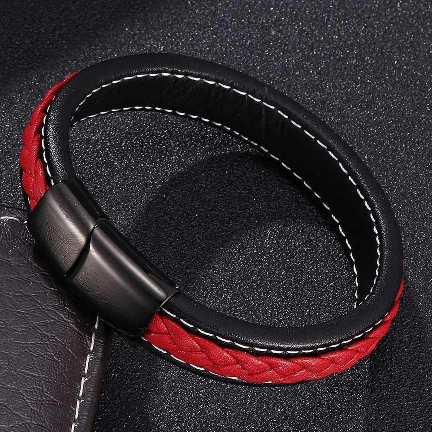 Men Jewelry Bracelet, Stainless Steel Bracelet Basket Weave Luxury Leather Engagement Trendy Jewelry Gifts for Men