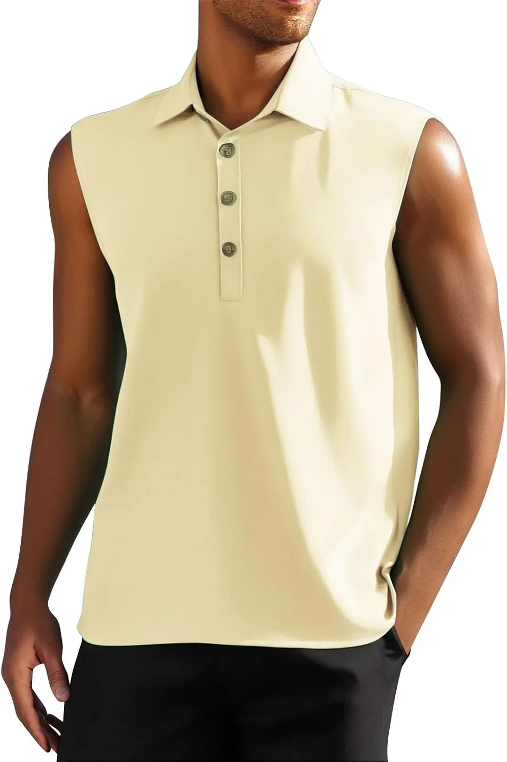 Men Summer Sleeveless Polo Shirt Casual 1/4 Button Up Workout Gym Tank Top Slim Fit Golf Henley See Summer Beach Vest