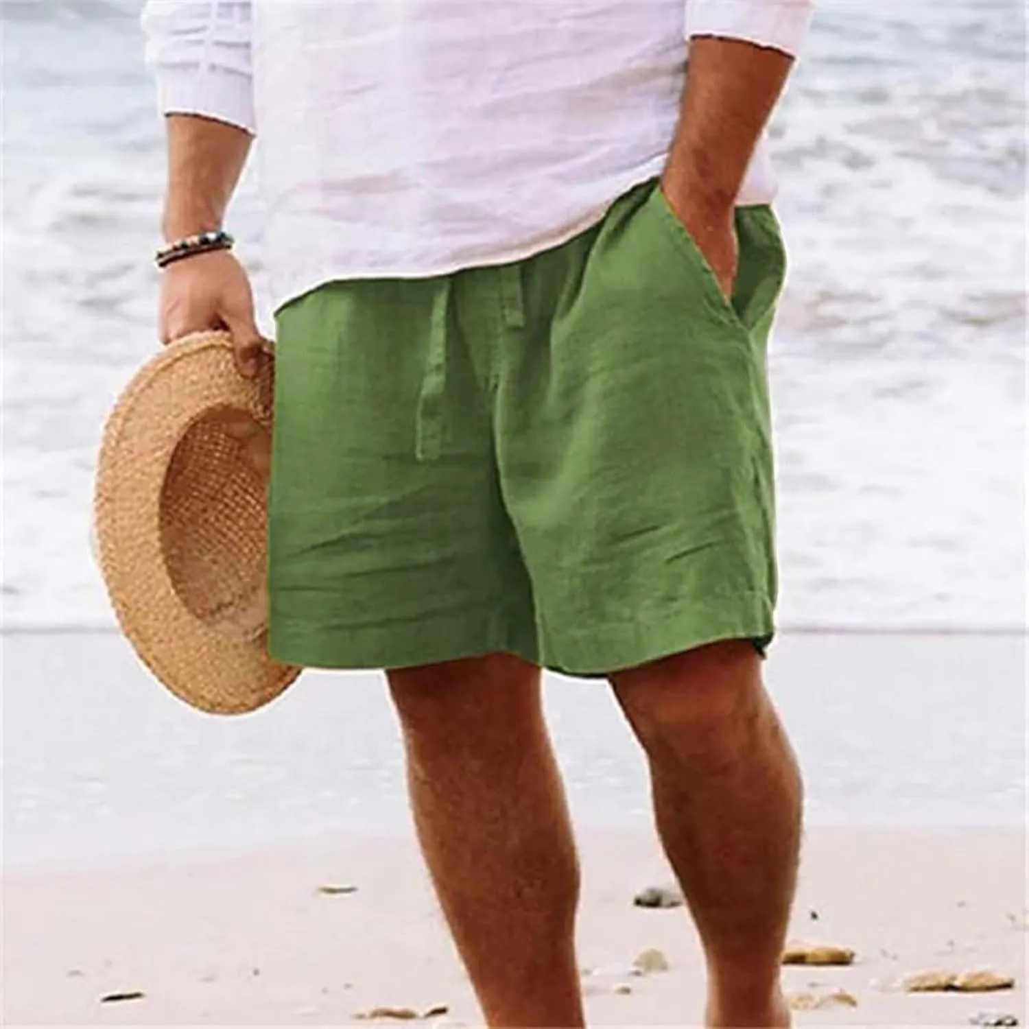 Mens 4XL Linen Summer Beach Shorts Beach Shorts Casual Cotton Linen Shorts Mens 4XL Linen Summer Beach Shorts Mens