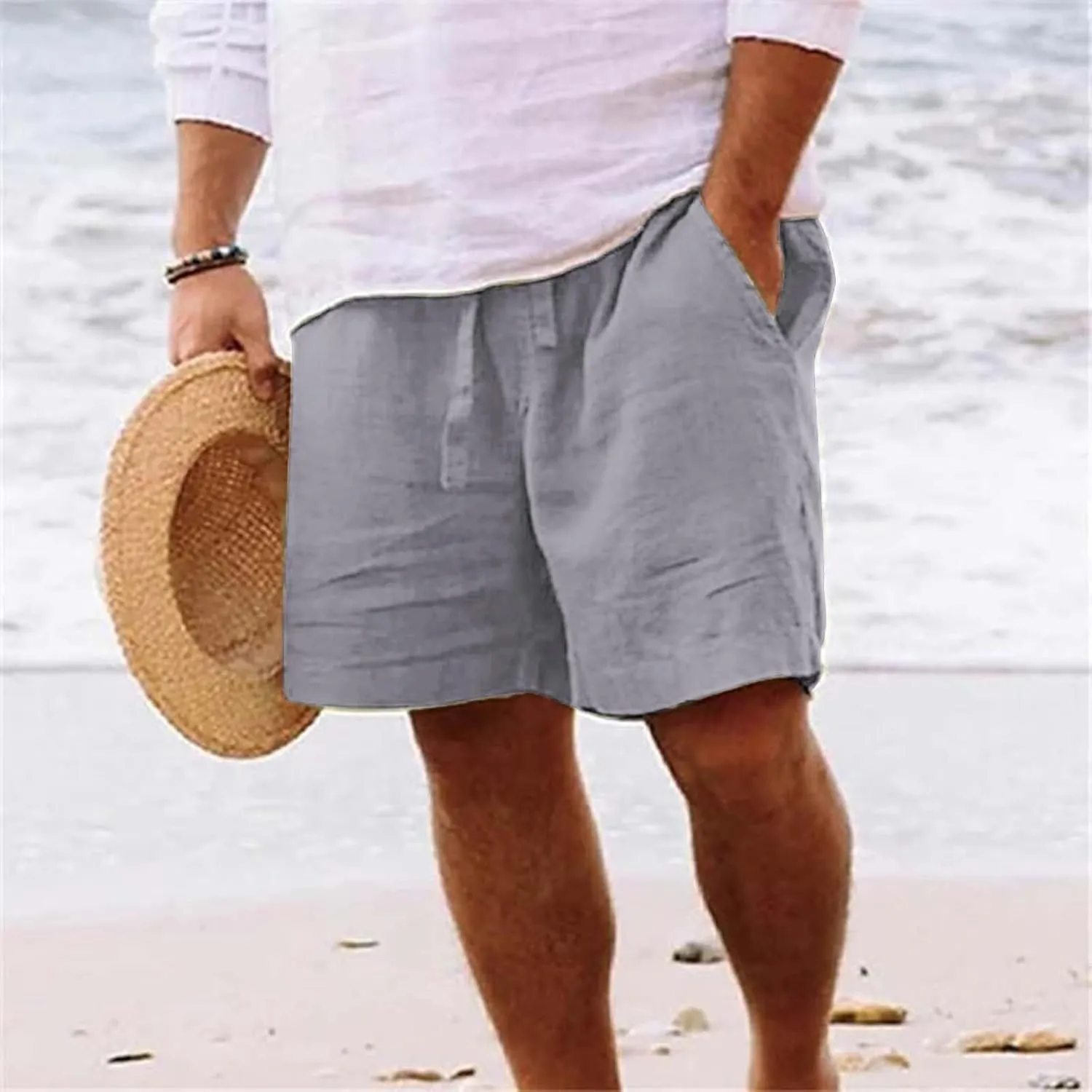 Mens 4XL Linen Summer Beach Shorts Beach Shorts Casual Cotton Linen Shorts Mens 4XL Linen Summer Beach Shorts Mens