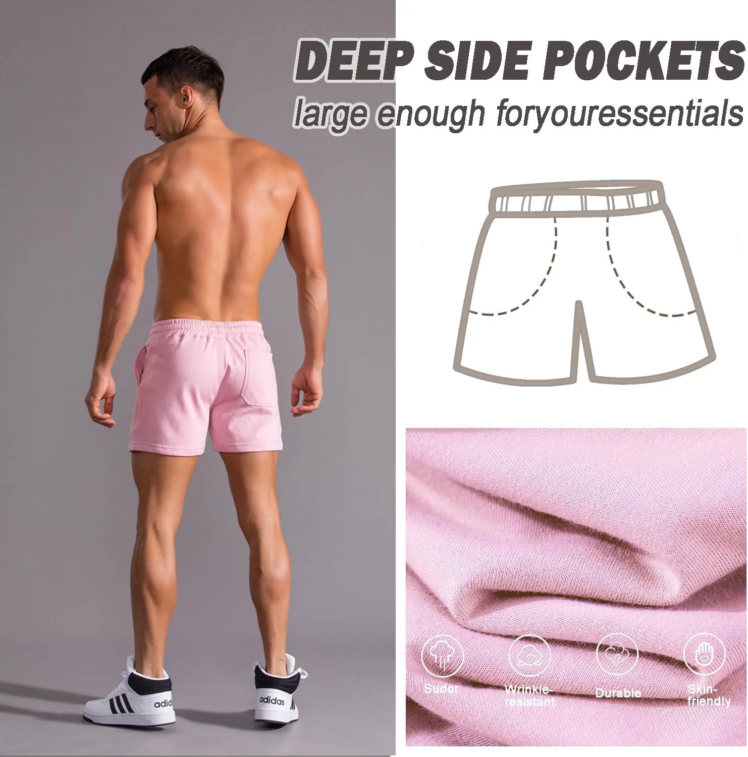 Mens 5 Inch Short Men Cotton Shorts Mens Sweat Shorts 5 Inch Inseam Cotton Shorts for Men Gym Shorts with Pockets