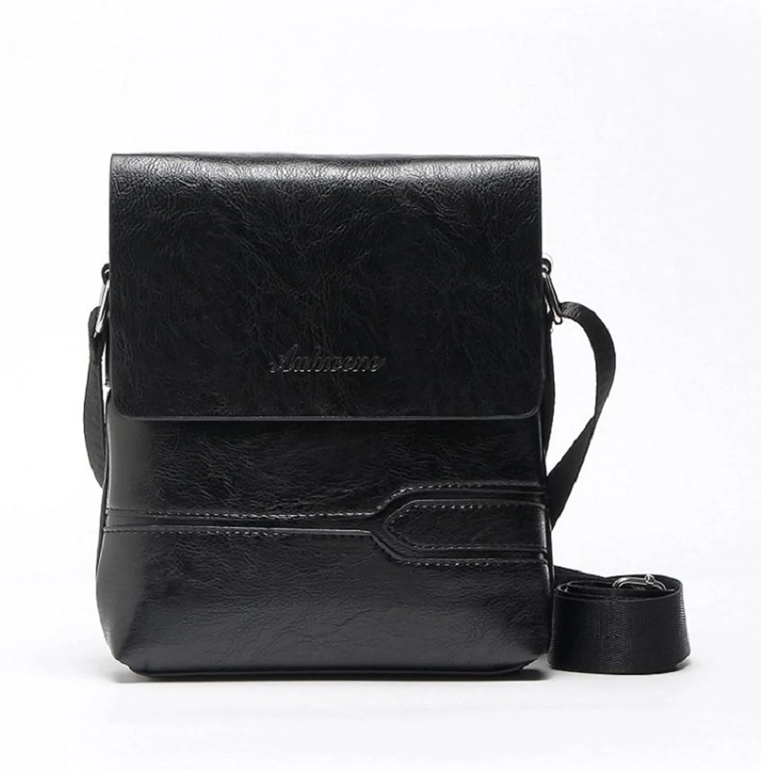 Mens Casual Solid Leather Large Capacity Adjustable Shoulder Versatile One Shoulder Messenger Bag Briefcase (Black, A)