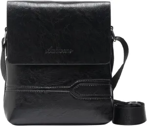 Mens Casual Solid Leather Large Capacity Adjustable Shoulder Versatile One Shoulder Messenger Bag Briefcase (Black, A)