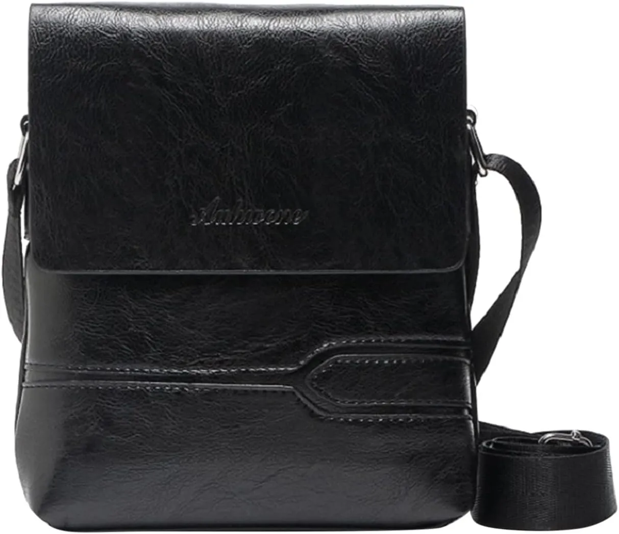 Mens Casual Solid Leather Large Capacity Adjustable Shoulder Versatile One Shoulder Messenger Bag Briefcase (Black, A)