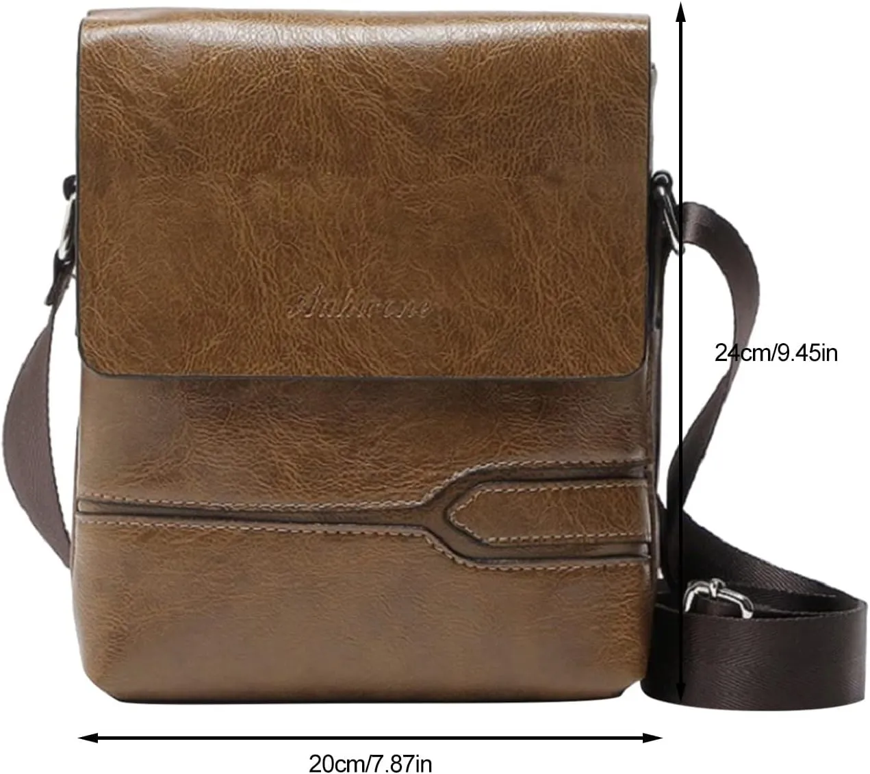 Mens Casual Solid Leather Large Capacity Adjustable Shoulder Versatile One Shoulder Messenger Bag Briefcase (Brown, A)
