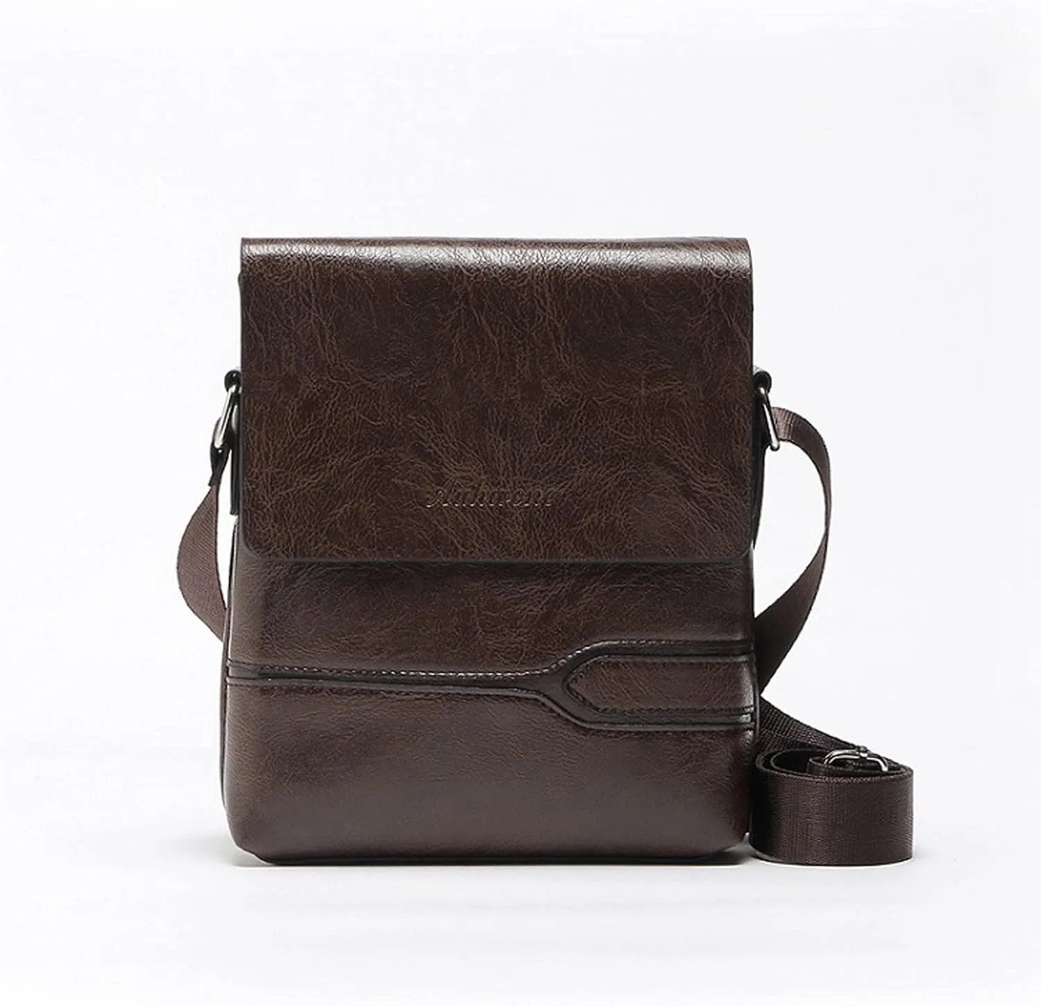 Mens Casual Solid Leather Large Capacity Adjustable Shoulder Versatile One Shoulder Messenger Bag Briefcase (Brown, A)