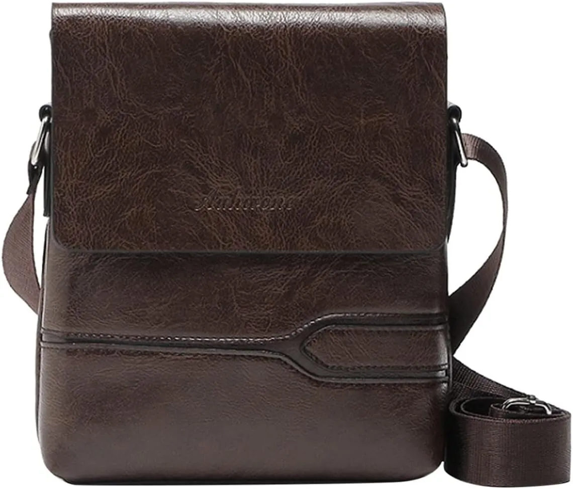 Mens Casual Solid Leather Large Capacity Adjustable Shoulder Versatile One Shoulder Messenger Bag Briefcase (Brown, A)