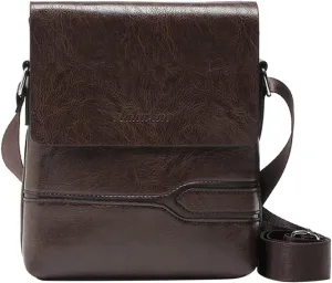 Mens Casual Solid Leather Large Capacity Adjustable Shoulder Versatile One Shoulder Messenger Bag Briefcase (Brown, A)