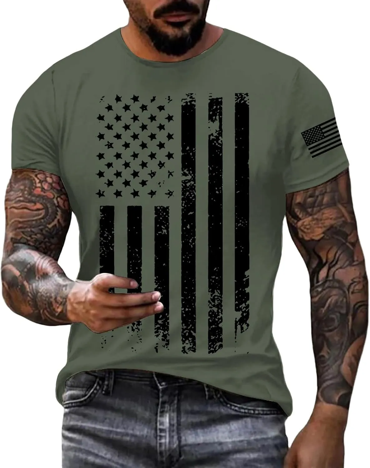 Mens Graphic T-Shirts Casual Short Sleeve Crewneck Tee Relaxed Fit Patriotic Shirt Fashion America Flag Printed Tops