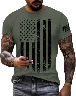 Mens Graphic T-Shirts Casual Short Sleeve Crewneck Tee Relaxed Fit Patriotic Shirt Fashion America Flag Printed Tops