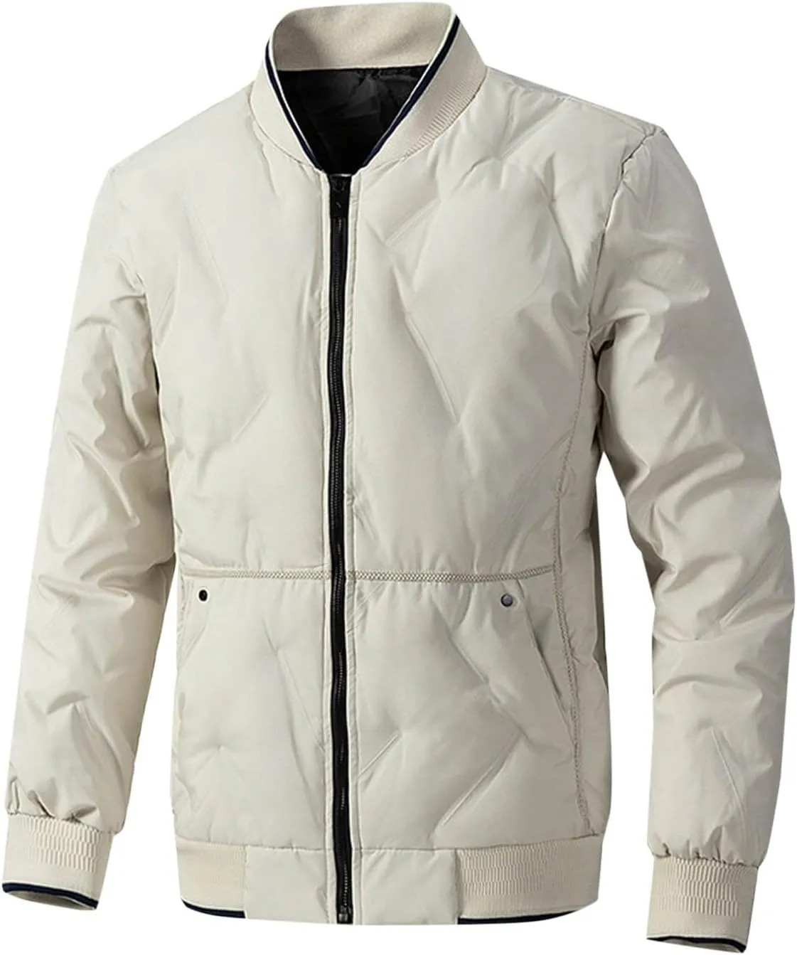 Men's Lightweight Soft Shell Jacket Winter Warm Casual Varsity Bomber Jacket Coat Trendy Long Sleeve Down Jackets