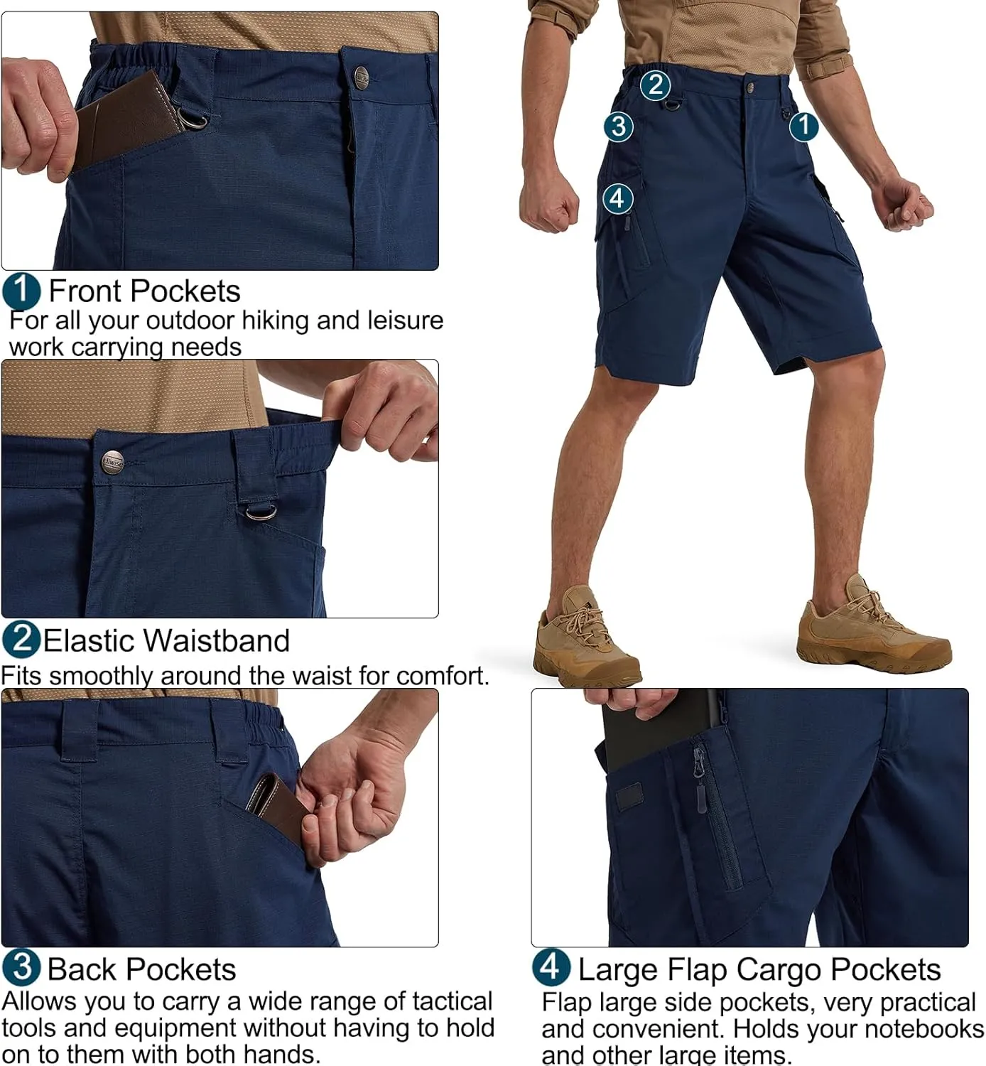 Men's Stretch Cargo Shorts Lightweight Water Resistant Hiking Shorts Tactical Work Shorts with Multi Pockets
