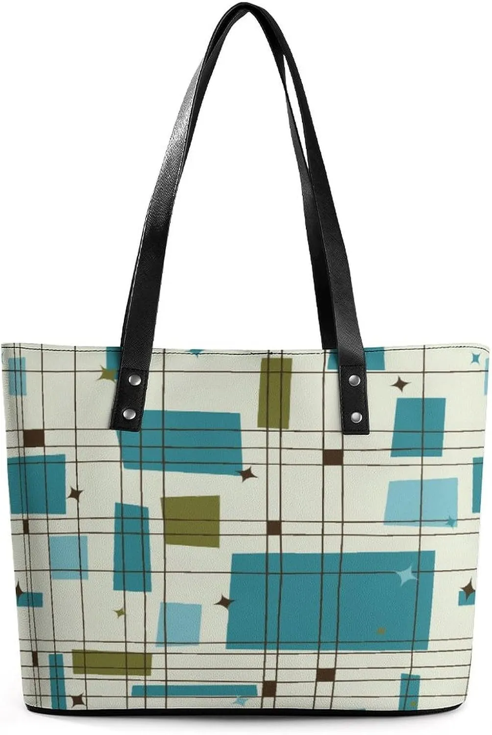Mid Century Modern Partten Women Tote Bags Top Handle Satchel Handbags Faux Leather Tassel Shoulder Purse