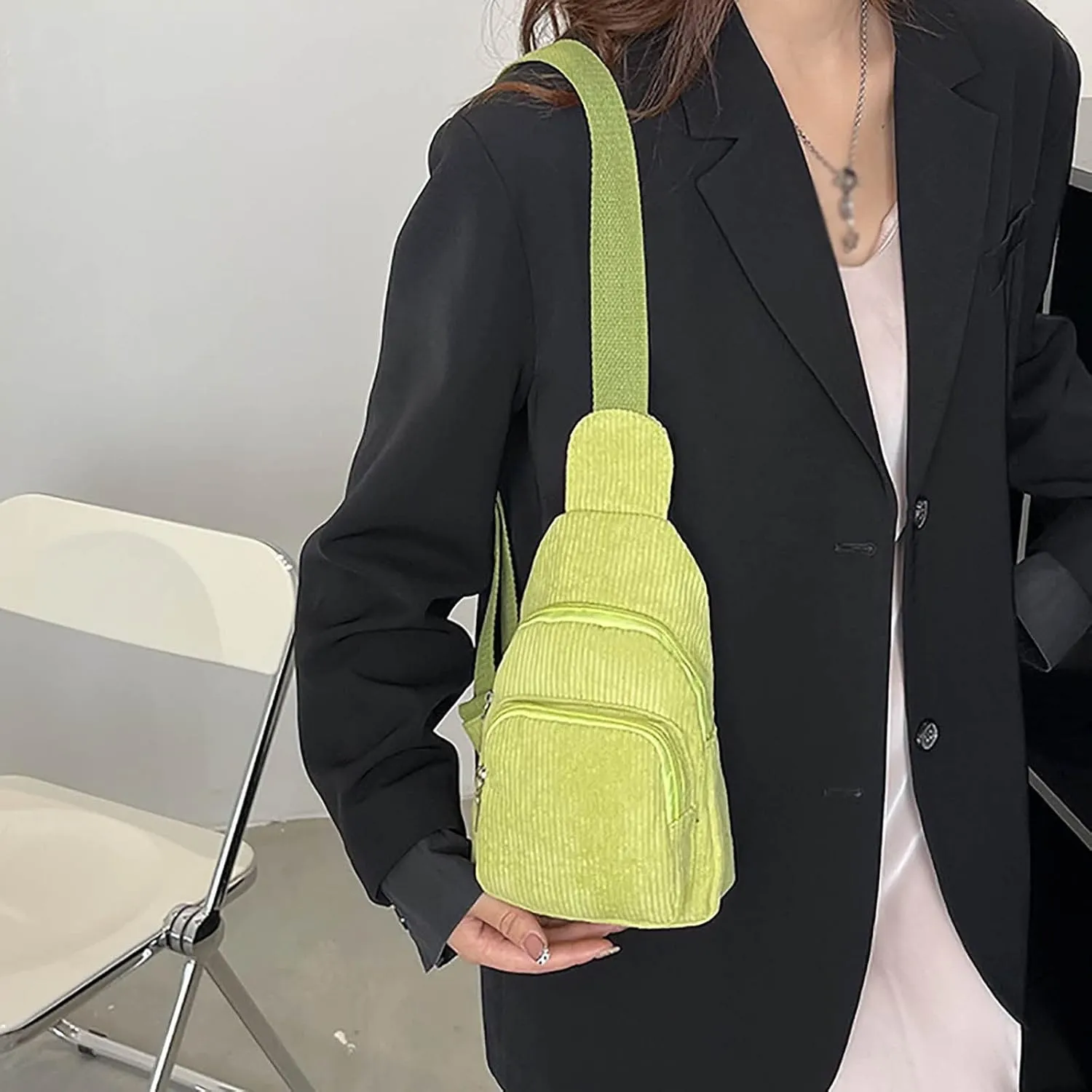 Mini Corduroy Sling Bag Women Shoulder Bag Chest Bag Purse Bags Package Shoulder Bags (Green, One Size)