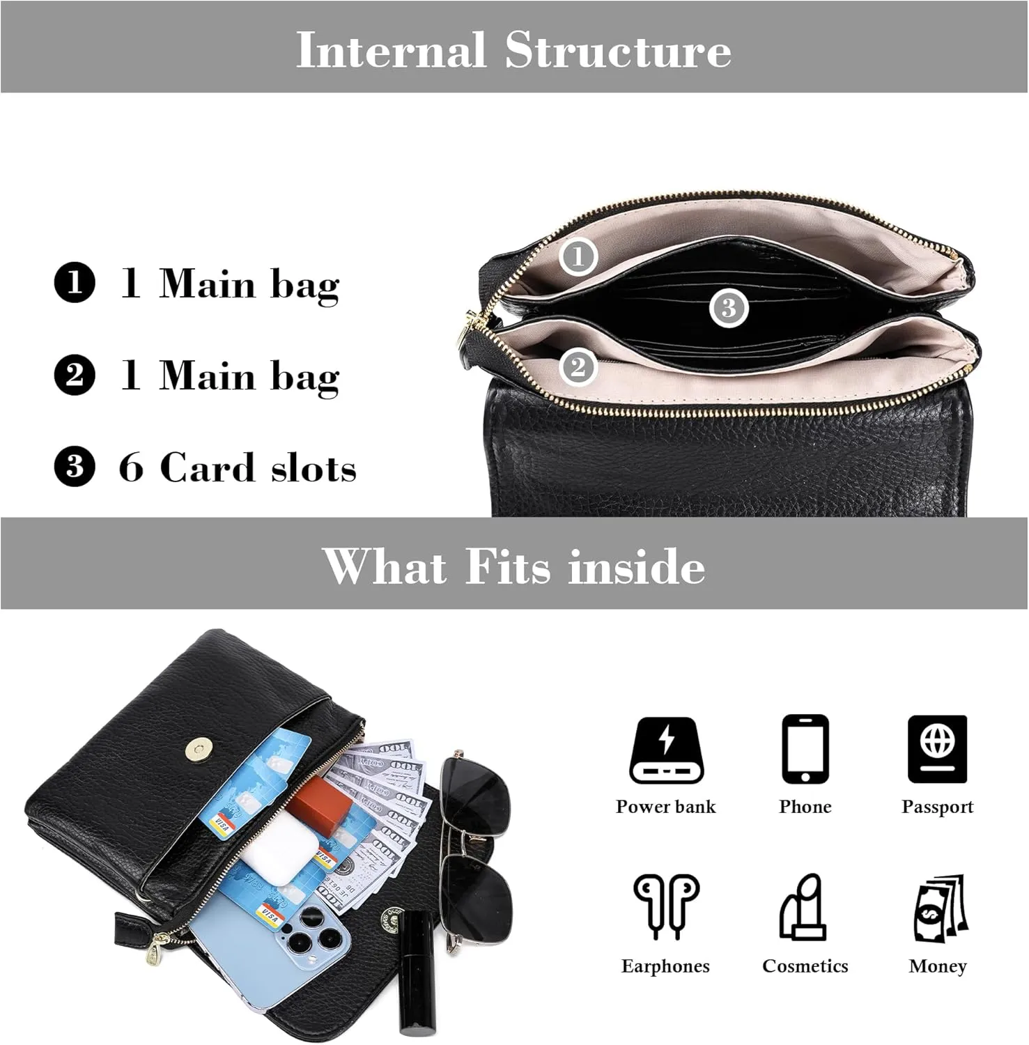 MINICAT Roomy Pockets Small Crossbody Bags Cell Phone Sling Bag Wallet Purses for Women