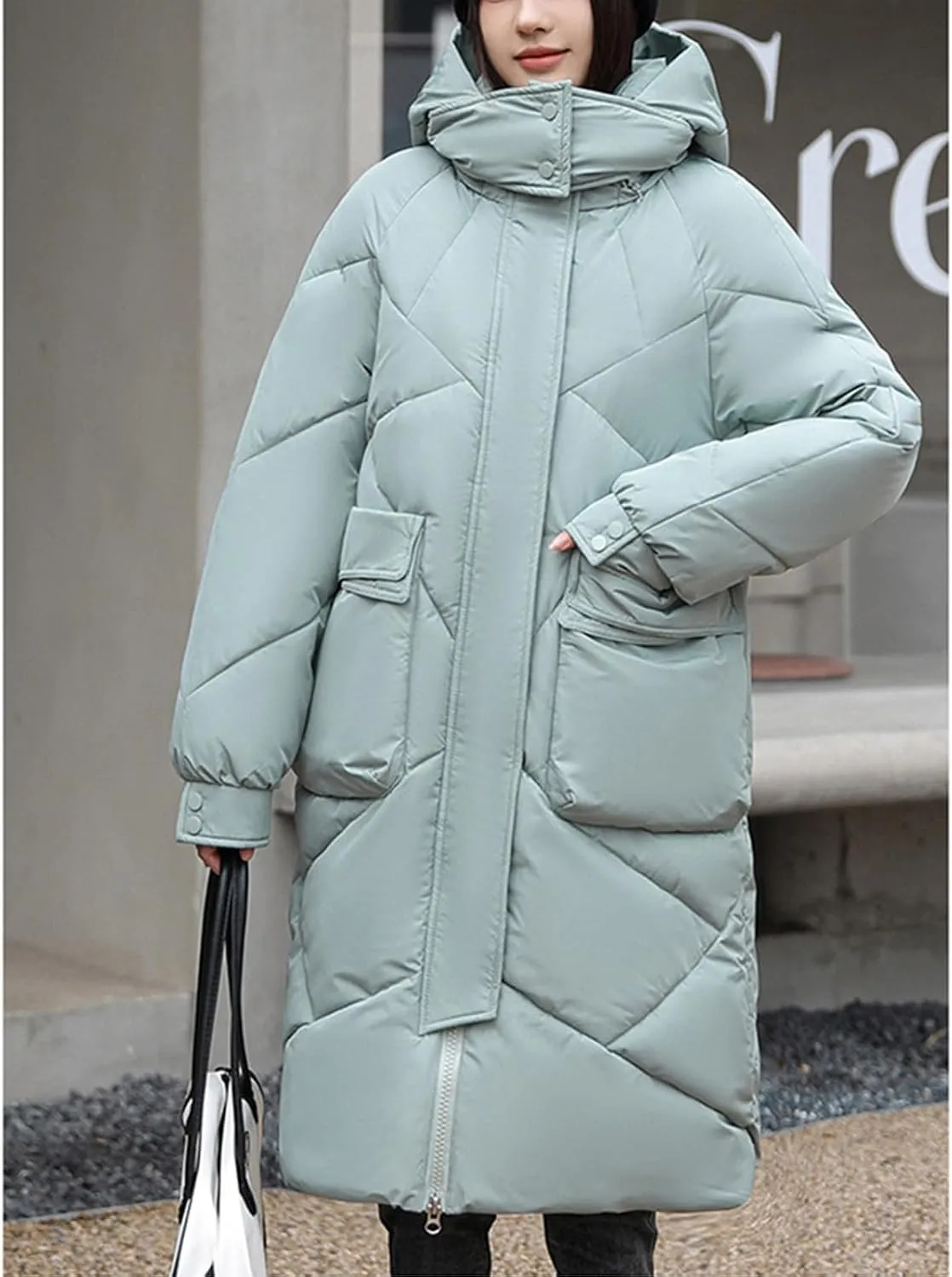 Mmoneyake Women's Winter Long Puffer Coats Hooded Zip Up Casual Thickened Down Jackets Baggy Warm Winter Coat Parka Outerwear
