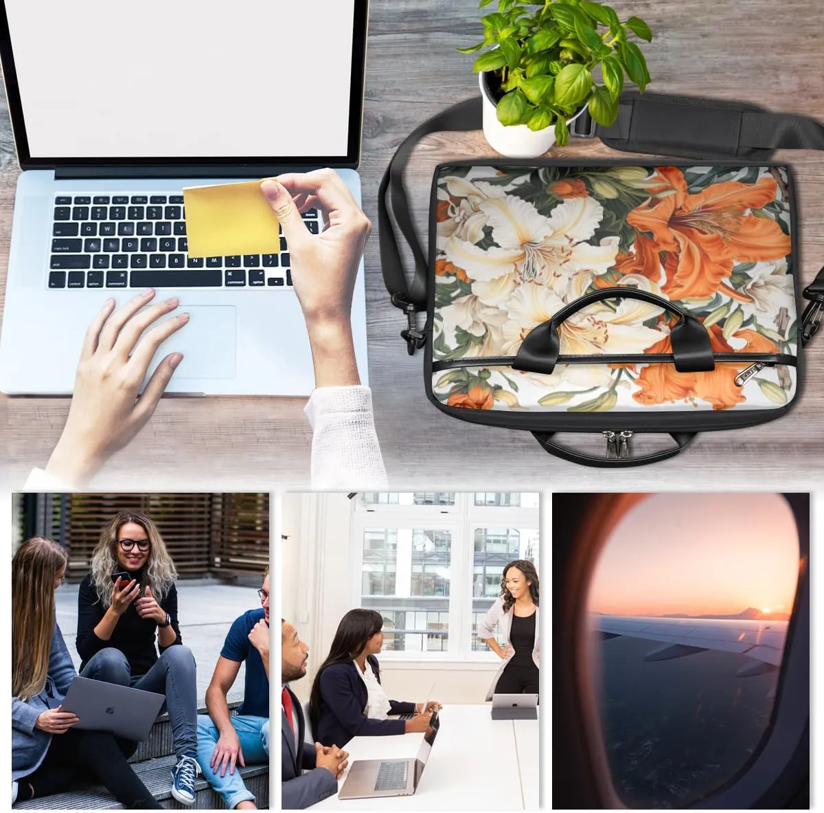Modern Geometric Laptop Shoulder Bag for Tablet Computer Notebook Sleeve Messenger Carrying Case Briefcase Tote