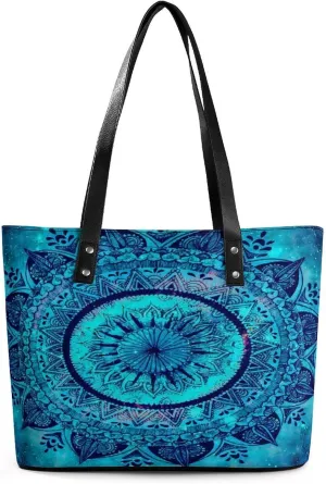 Modern Mandala Art Women Tote Bags Top Handle Satchel Handbags Faux Leather Tassel Shoulder Purse