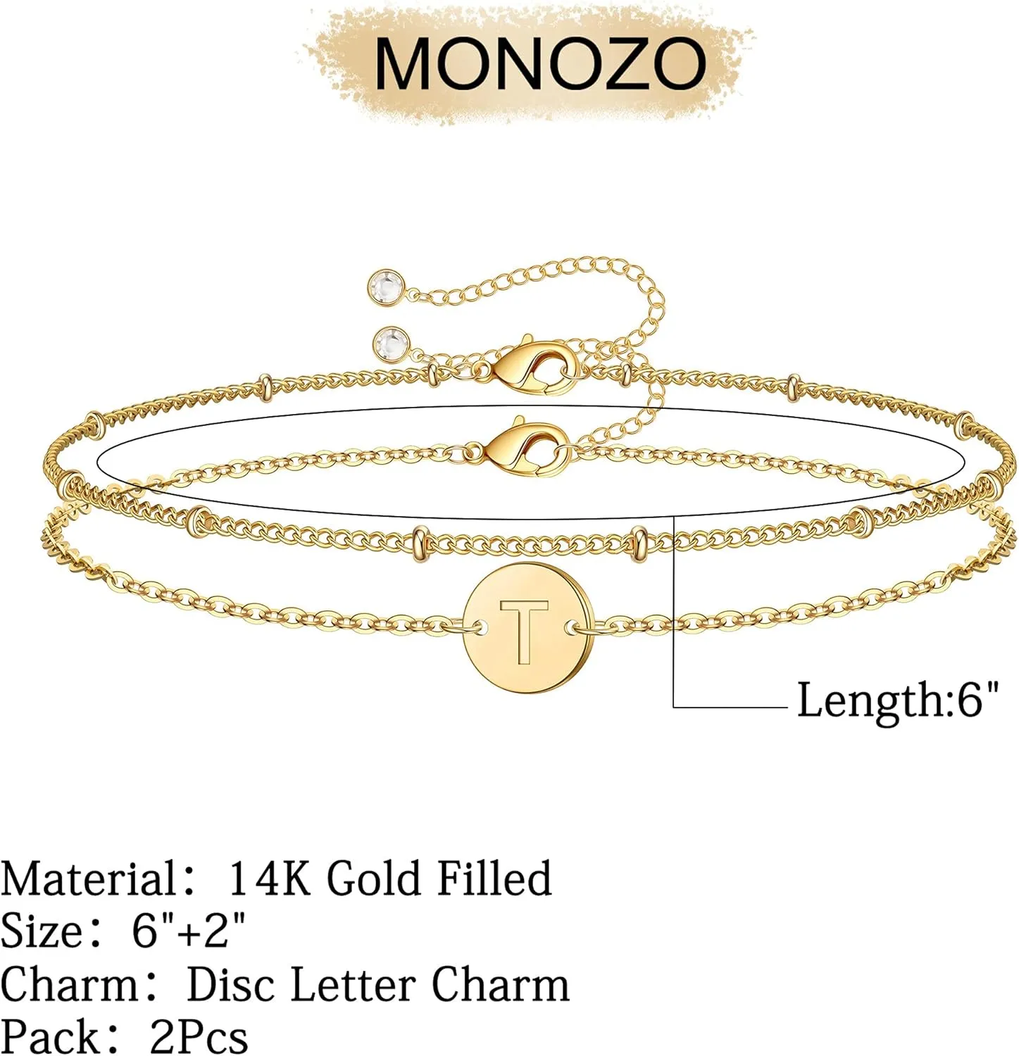 MONOZO Gold Initial Bracelets for Women Trendy - Dainty 14K Gold Filled Layered Beaded Letter Initial Bracelet Personalized 26 Alphabet Disc Monogram Charm Bracelet Gpld Jewelry Gifts for Her
