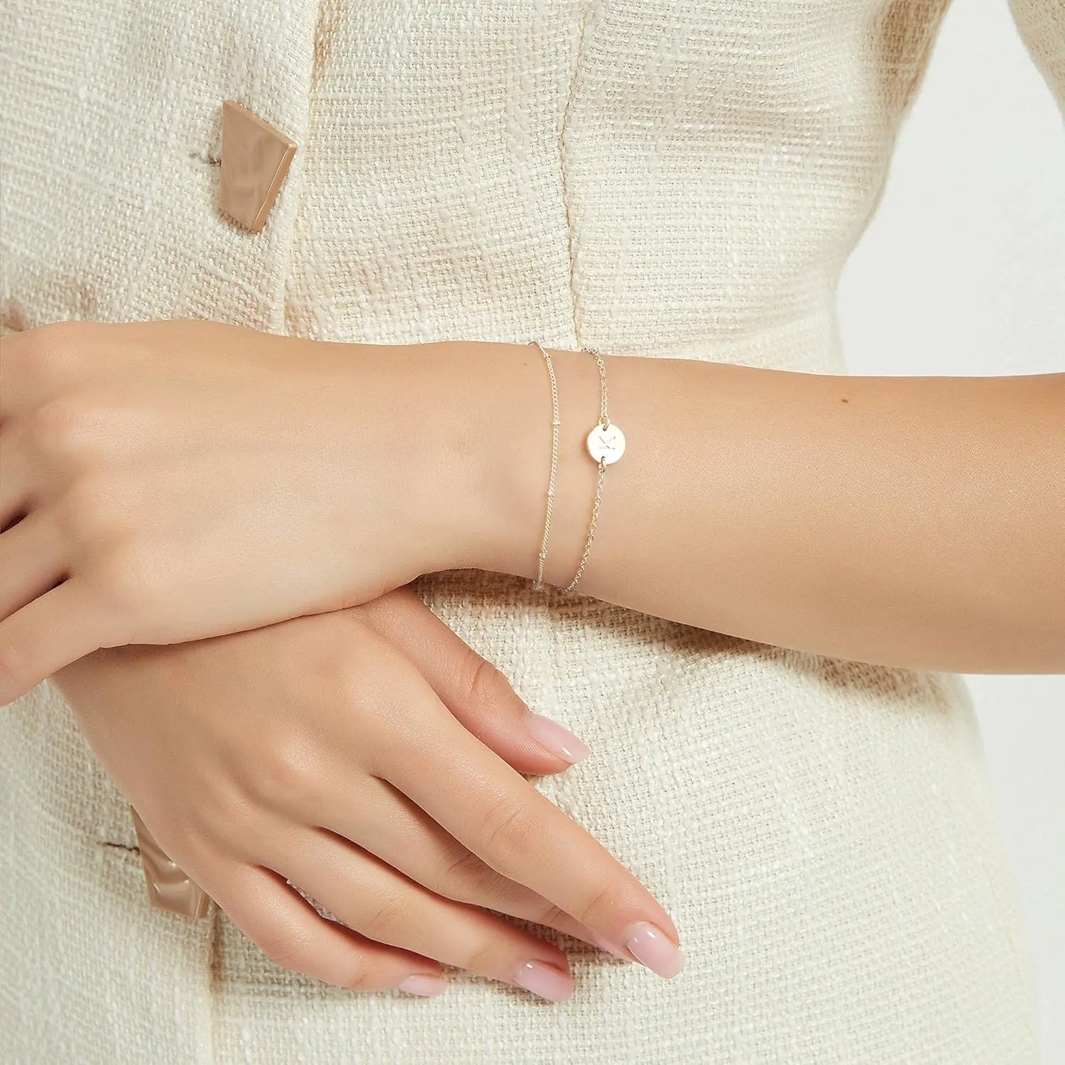 MONOZO Gold Initial Bracelets for Women Trendy - Dainty 14K Gold Filled Layered Beaded Letter Initial Bracelet Personalized 26 Alphabet Disc Monogram Charm Bracelet Gpld Jewelry Gifts for Her