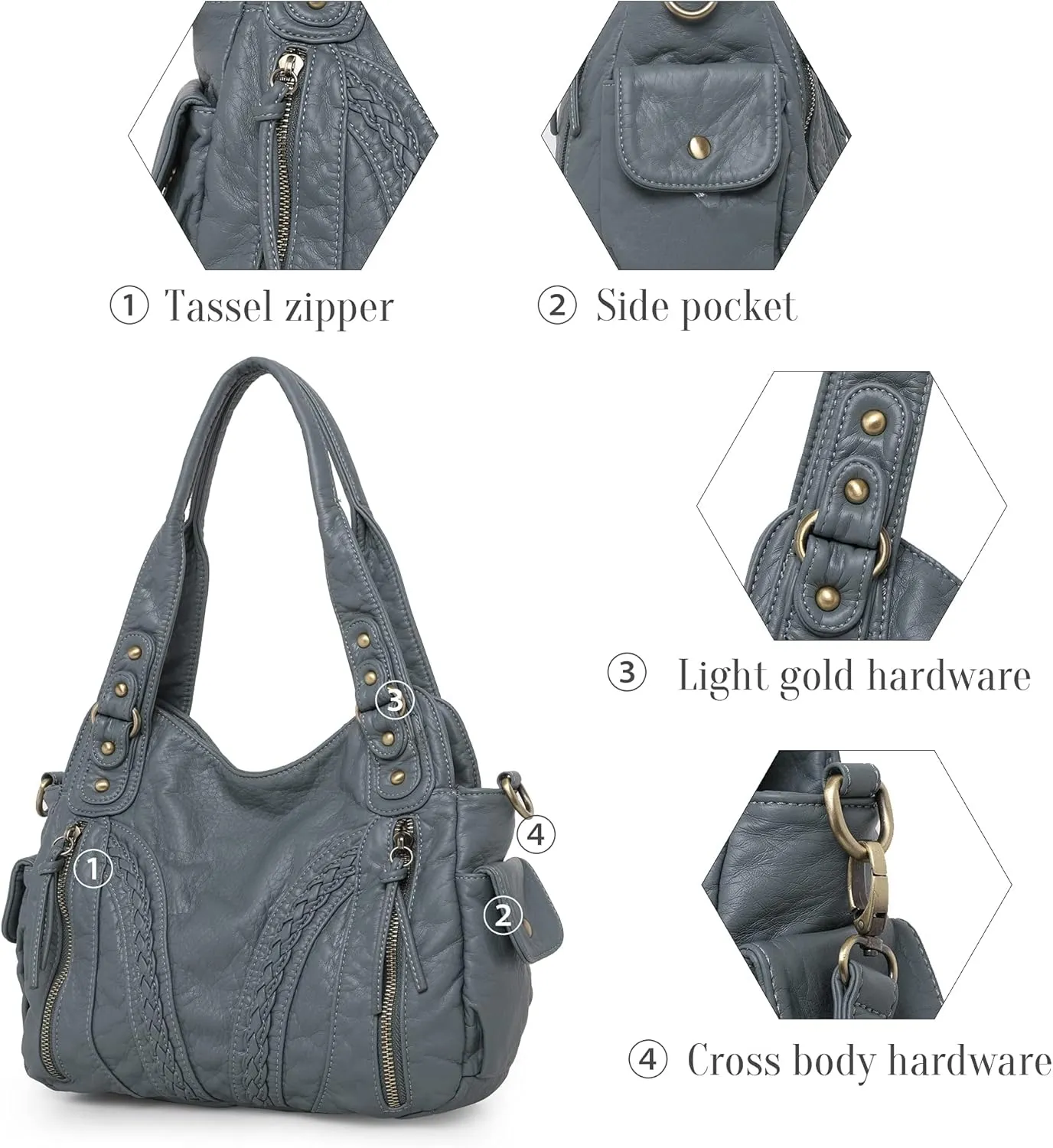 Montana West Washed Leather Hobo Bags for Women Roomy Handbags with Crossbody Strap