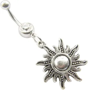 Moon and Sun Belly Button Ring, Navel Ring, Belly Button Jewelry, Body Jewelry, Celestial Belly Ring