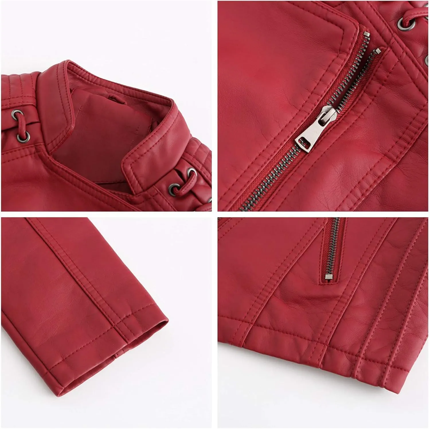 Motorcycle Jacket for Women Faux Leather Slim Fit Biker Coats Asymmetrical Zipper Long Sleeve Moto Jackets