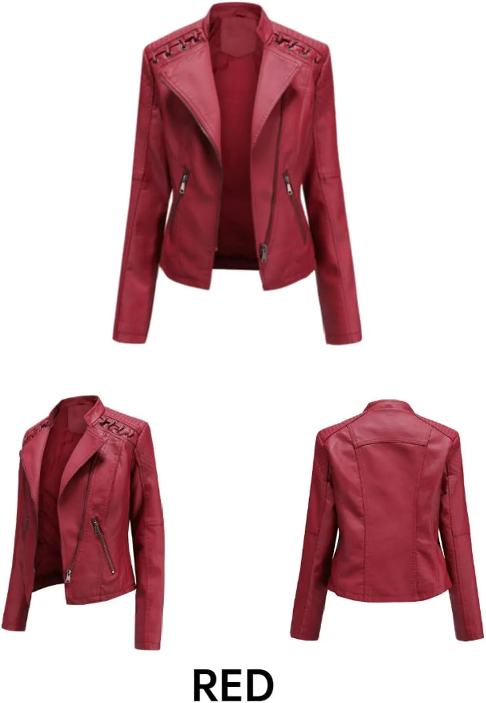 Motorcycle Jacket for Women Faux Leather Slim Fit Biker Coats Asymmetrical Zipper Long Sleeve Moto Jackets