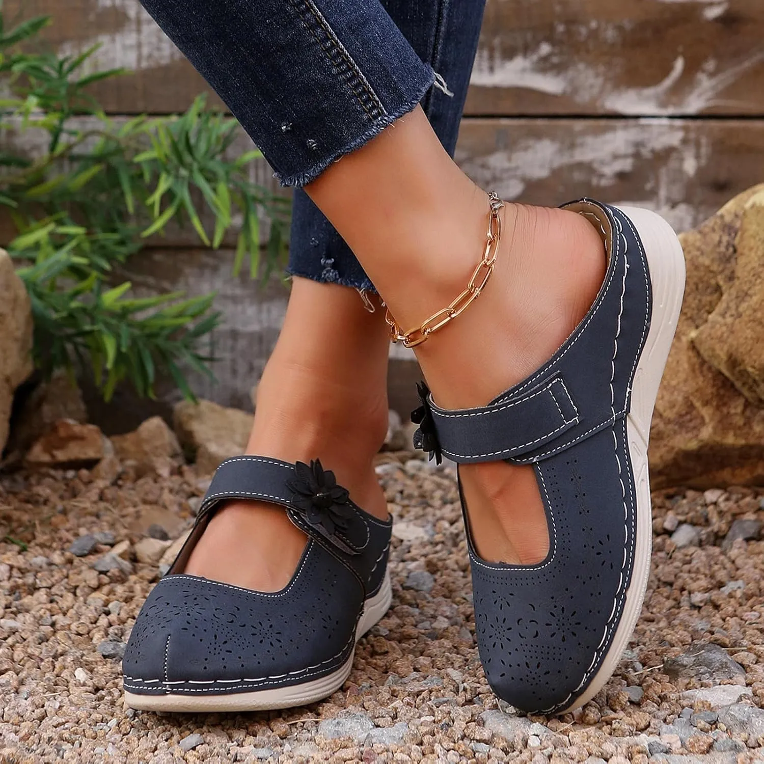 Mules for Women Dressy Summer Closed Toe Wedge Sandals Casual Slip On Adjustable Hook Loop Comfortable Slides Platform Walking Shoes
