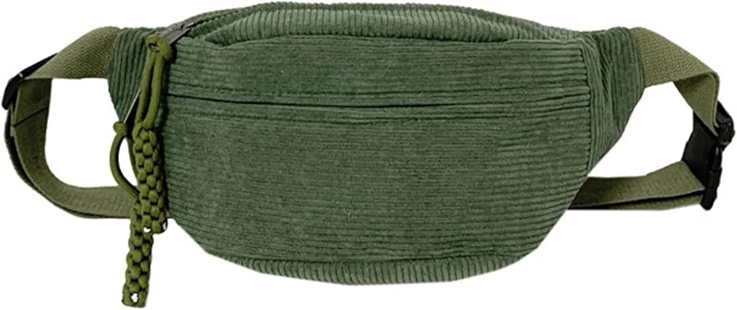 Muloo Fashionable Corduroy Waist Bag for Women Stylish and Convenient Fanny Pack Chest Bags for Casual Outings, app. 34x15x11cm /13.38x5.9x4.33in, Green