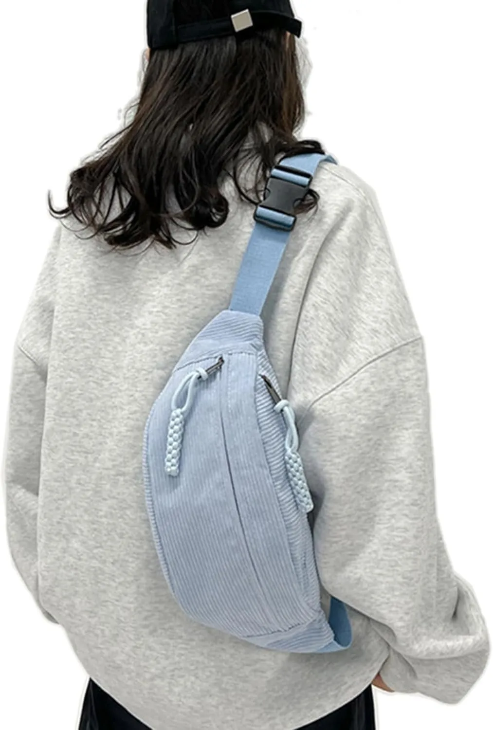 Muloo Fashionable Corduroy Waist Bag for Women Stylish and Convenient Fanny Pack Chest Bags for Casual Outings, app. 34x15x11cm /13.38x5.9x4.33in, Green