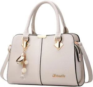 Multi Pocket Shoulder Bags for Woman Lightweight Quilted Leather Handbags for Women Nylon Quilted Shoulder Purse(White)