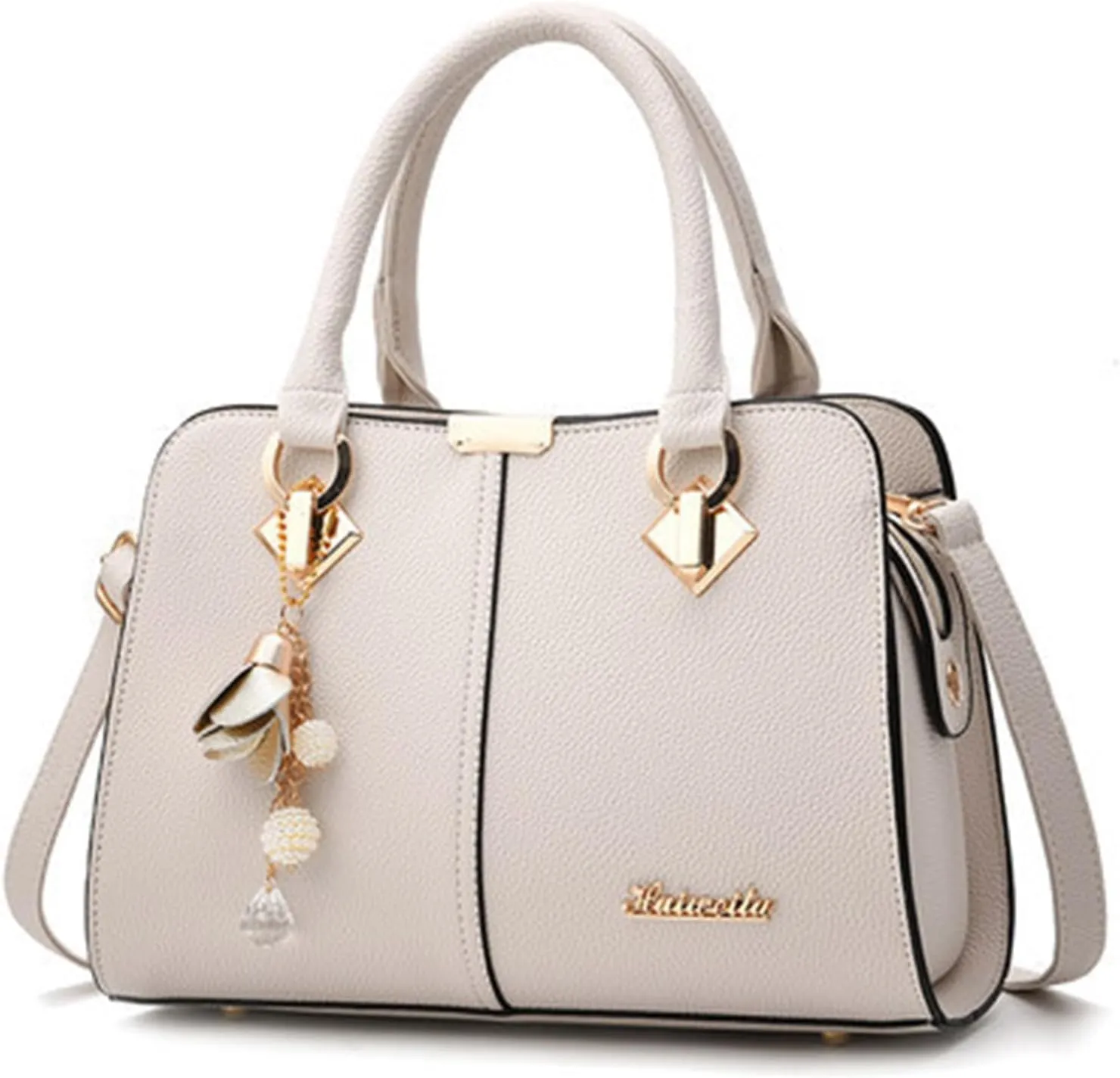 Multi Pocket Shoulder Bags for Woman Lightweight Quilted Leather Handbags for Women Nylon Quilted Shoulder Purse(White)