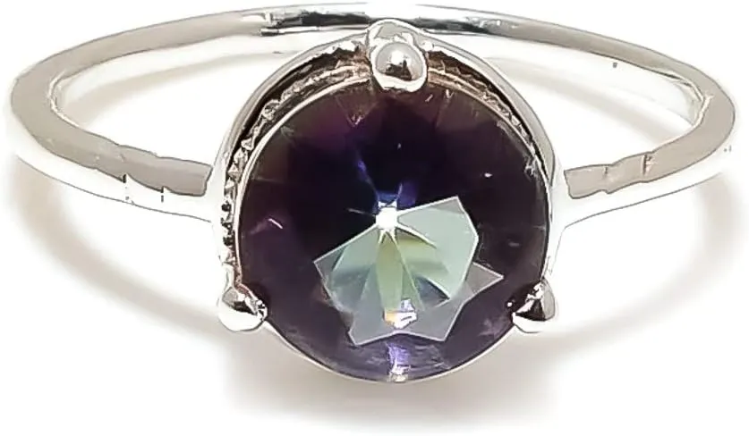 Mystic Topaz Jewelry Set, Sterling Silver or Gold-Plated Ring and Stud Earrings, Round Cut