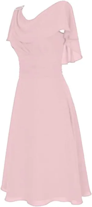 NaRHbrg Women's Chiffon Evening Dress Elegant Off Shoulder A-Line Flowy Midi Dresses for Wedding Party