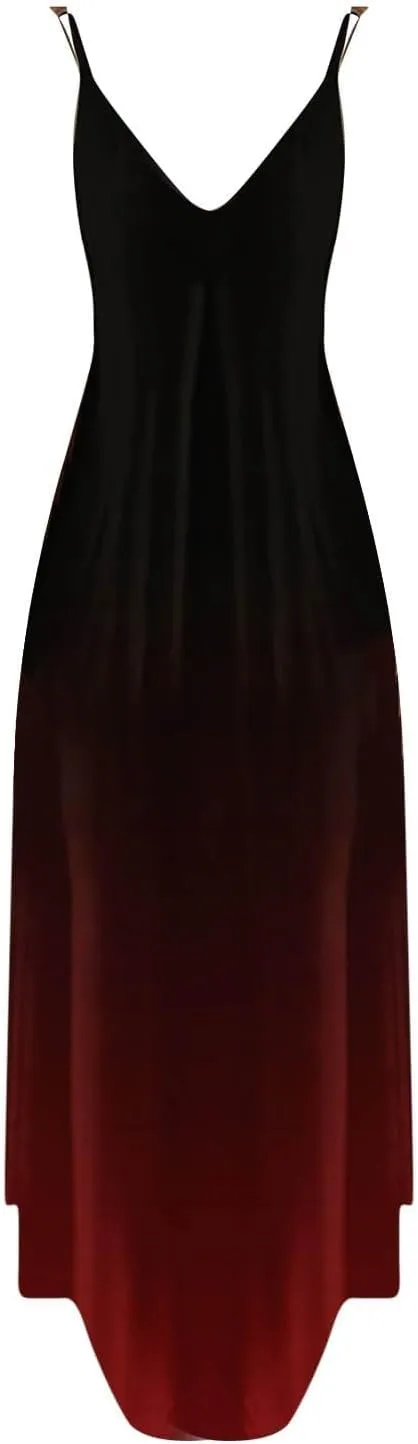 NaRHbrg Women's Ombre Maxi Dress Sleeveless V Neck Casual Loose Fit Flowy Long Sundress Summer Beach Dresses