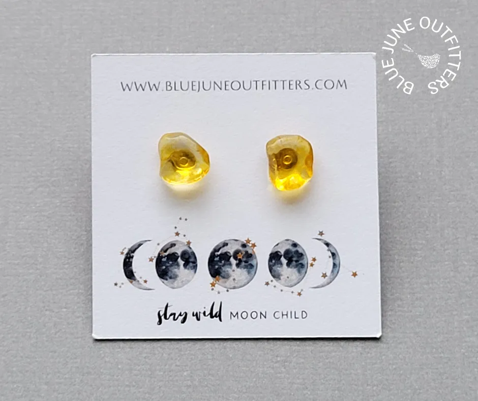 Natural Citrine Gemstone Stud Earrings