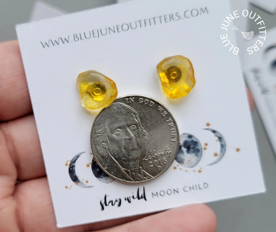 Natural Citrine Gemstone Stud Earrings