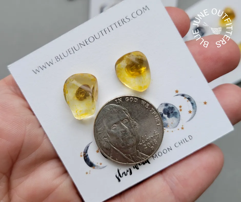 Natural Citrine Gemstone Stud Earrings