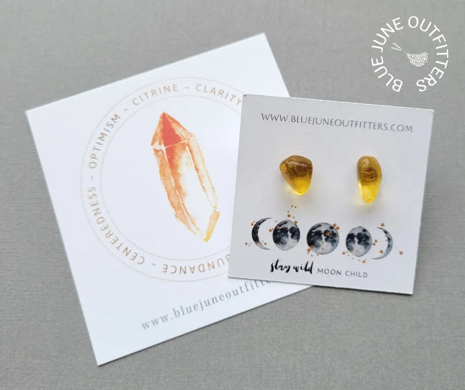 Natural Citrine Gemstone Stud Earrings