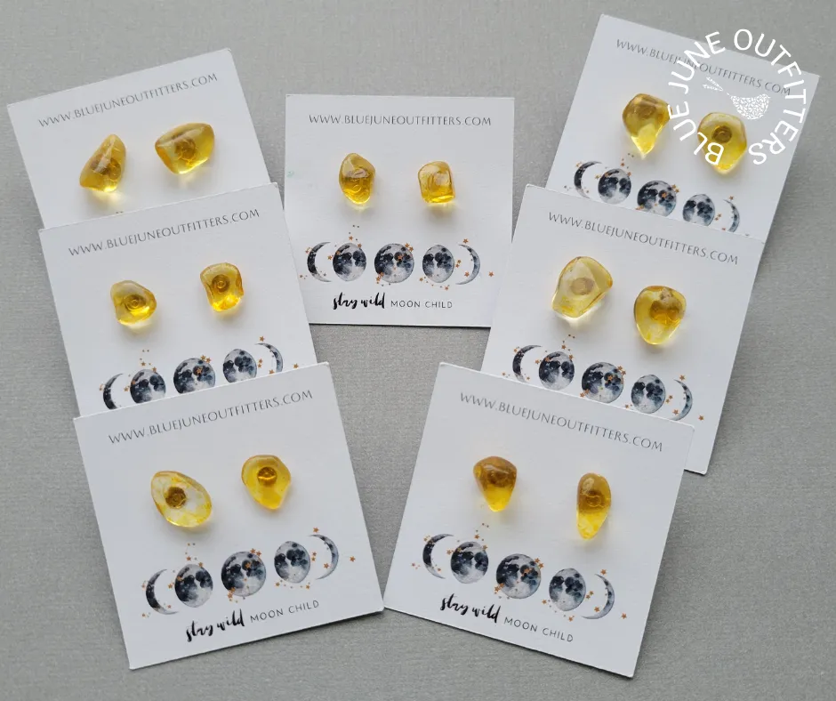 Natural Citrine Gemstone Stud Earrings