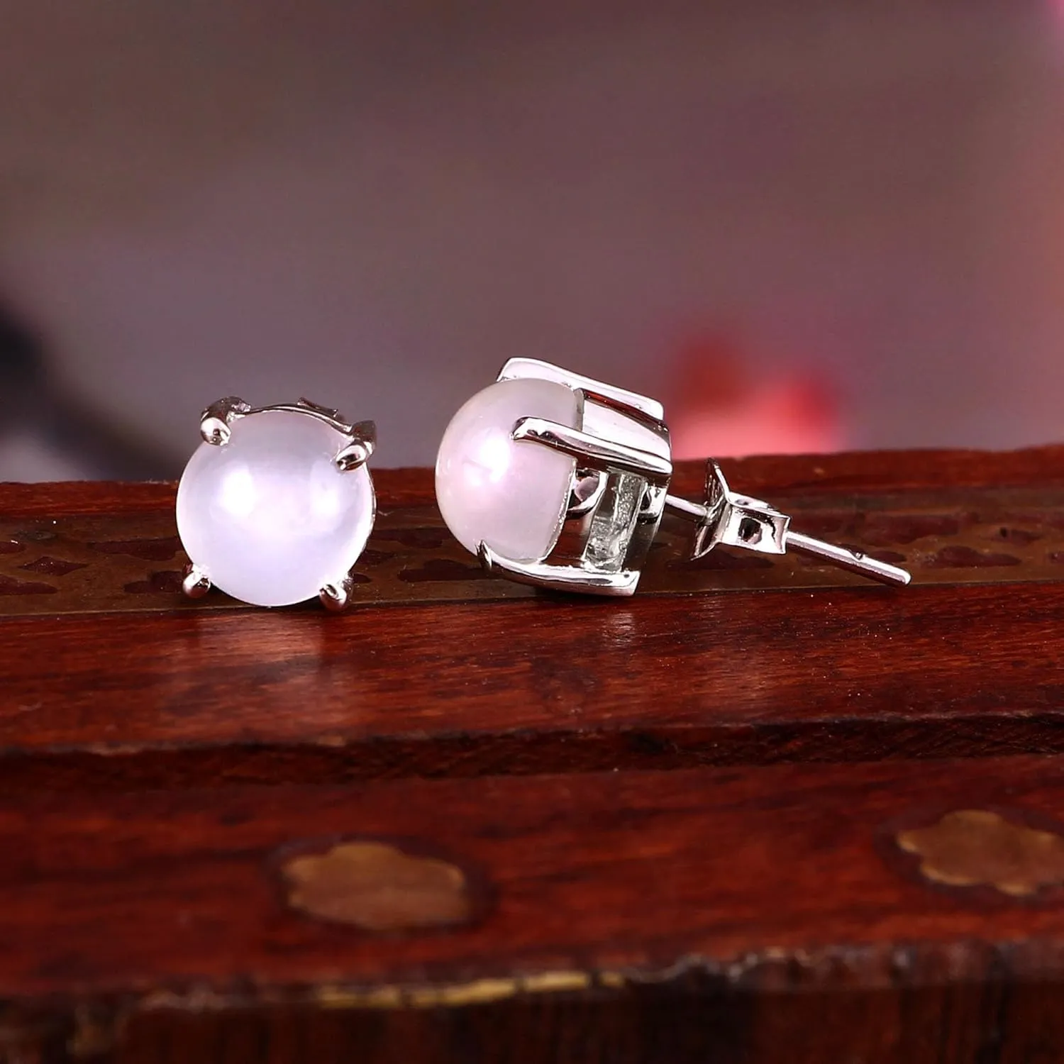Natural Moonstone Stud Earrings Handmade Women Tiny Earrings Simple Minimalist Stud Earrings for her, Silver