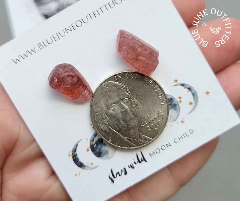 Natural Strawberry Quartz Gemstone Stud Earrings