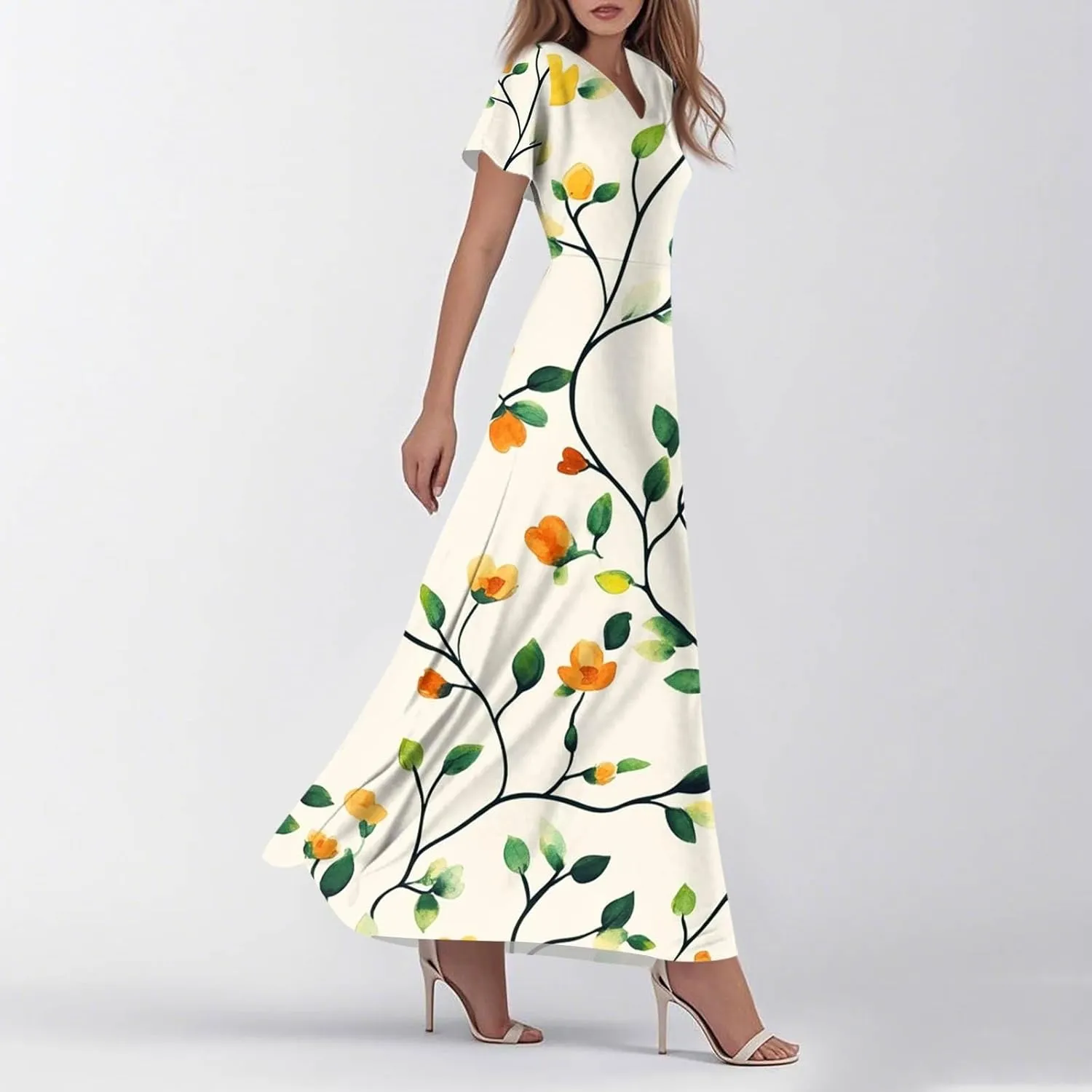 NBXNZWF Summer Dresses for Women 2025 Ruffle Short Sleeve V Neck Maxi Dress Flowy Beach Vacation Casual Dresses